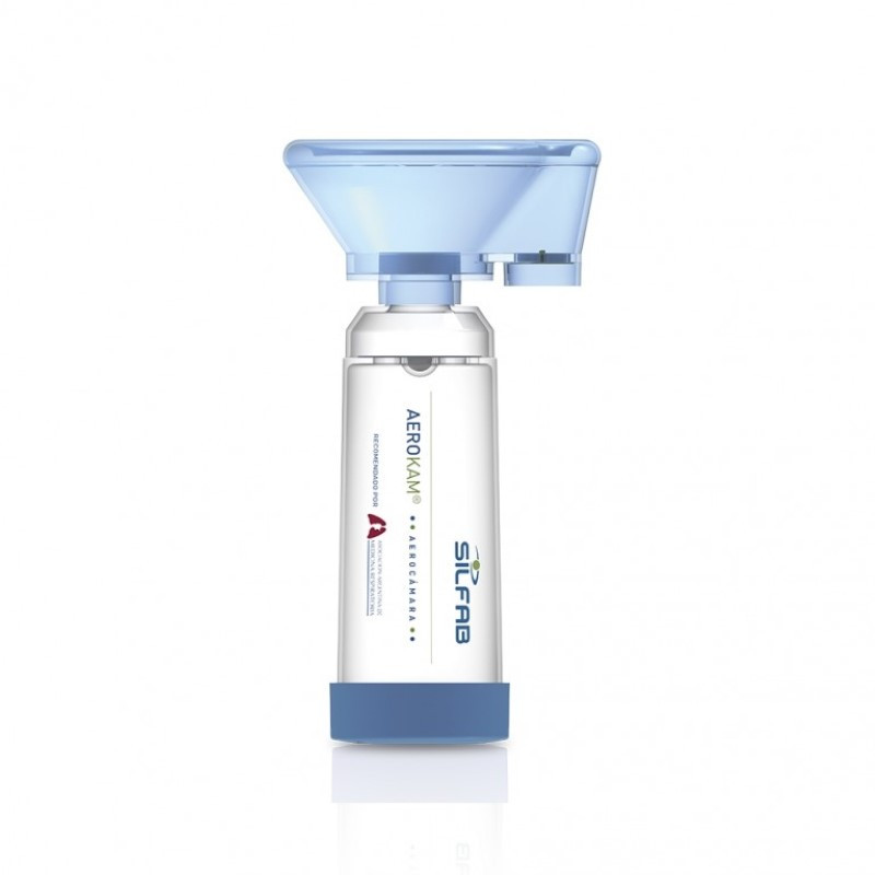 Aerocamara con mascarilla con sistema bi valvular adulto con indicador soro de inhalacion incorrecta-Silfab