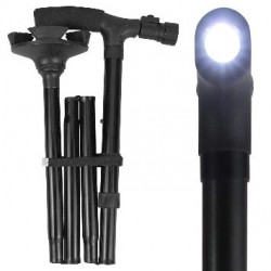 Bastón de cuatro puntos color negro plegable con luz led