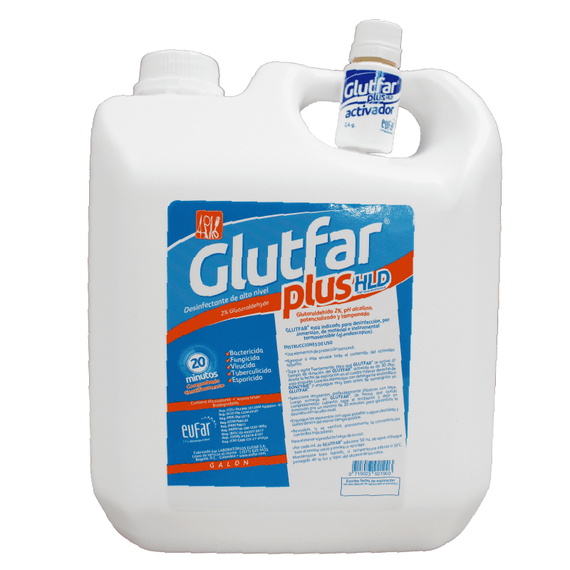 Solucion desinfectante de alto nivel de 1lt con glutaraldehido al 2% con ph alcalino potencializado glutfar plus-Eufar