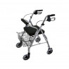 Andador con 4 ruedas de 15cm plateado con asiento, canastilla, frenos, altura regulable - AMC