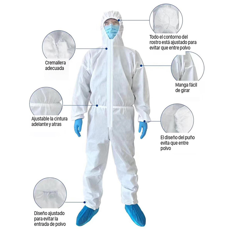 Traje de bioseguridad blanco tela sms de 45 gramos con elastico en puños, tobillos, cintura y capucha talla xxl