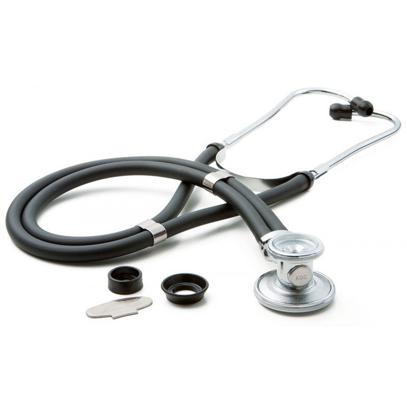 Estetoscopio campana doble rappaport, doble tubo color negro ad/ped/neo de 56 cm con kit de repuesto ADC
