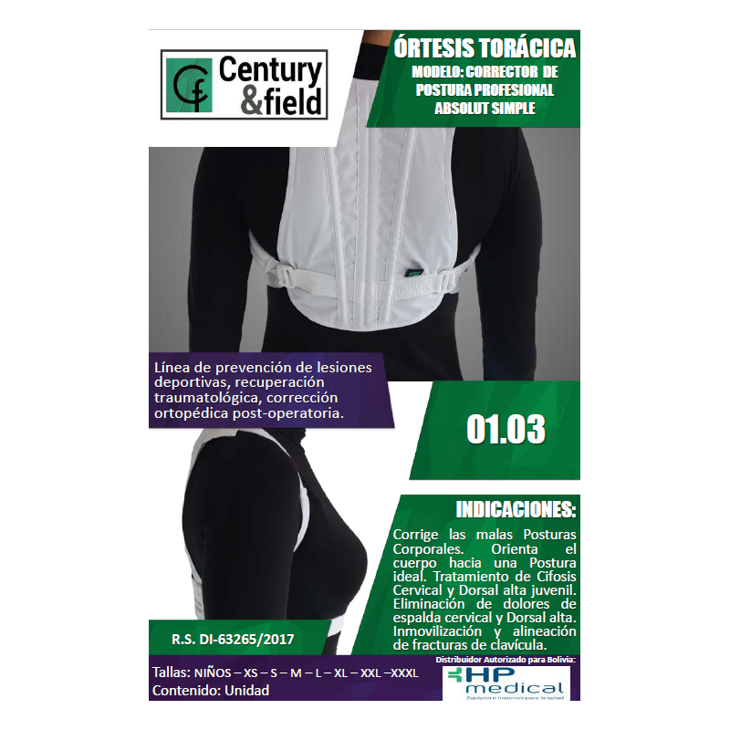 Corrector de postura acolchonado simple con varillas flexibles Talla S- Century & Field