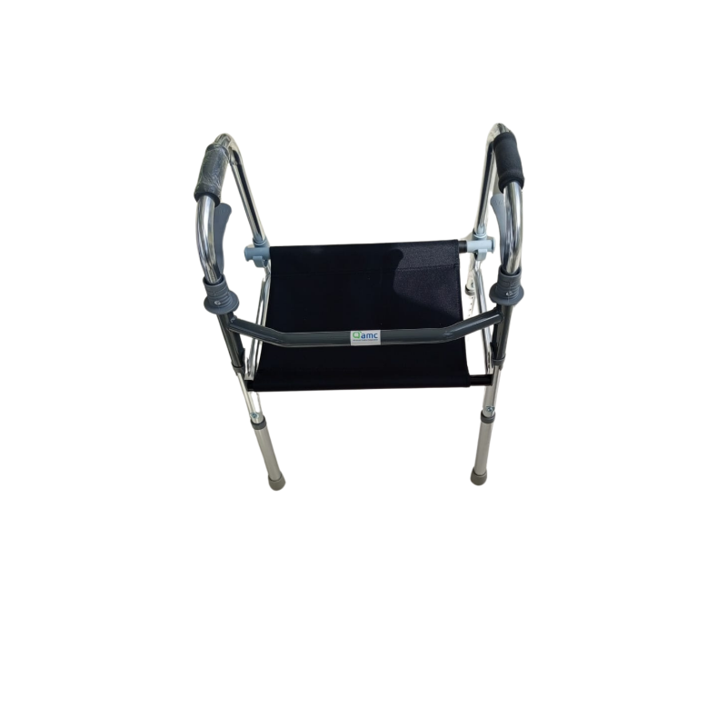 Andador de aluminio cromado con asiento de lona