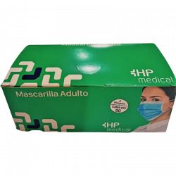 Barbijo descartable de 3 pliegues con elastico x 50 color azul - hp